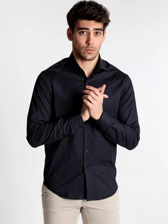 Andy Don B Camisa de vestir de algodón  azul oscuro