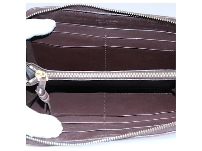 Autre Marque BOTTEGAVENETA INTRECCIATO Cartera Cuero 2Fije Marrón Negro Autenticación5335 Castaño 