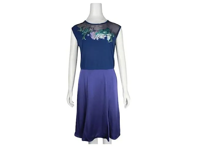 Autre Marque Vivienne Tam Vestido azul zafiro sin mangas con bordado 