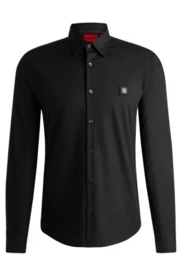 Camisa slim fit de algodón elástico con logo apilado