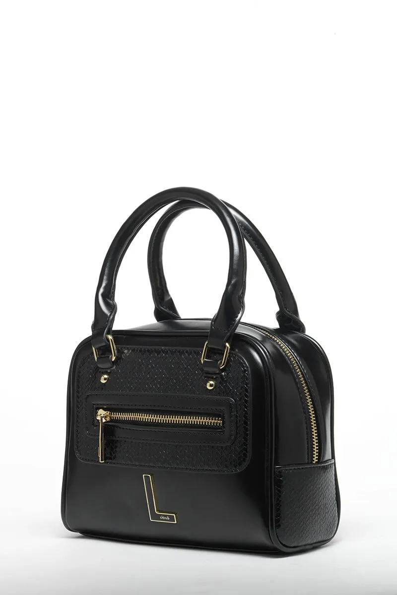 CARTERA EFECTO CUERO MEZCLA CON PITON, NEGRO