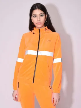 Chaqueta de jogging con cuello alto de terciopelo y bandas reflectantes
