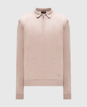 Enrico Mandelli Beige wool and silk polo with metallic logo