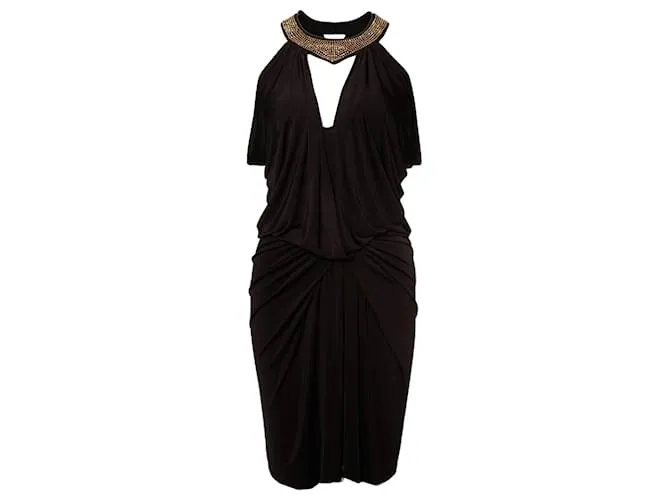Faith Connexion Conexión de fe, Vestido negro drapeado con canesú personalizado en talla S. 