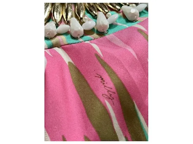 Milly Vestido de seda con cuello faraón Multicolor 