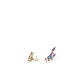 Pendientes trepadores de plata diseo multicolor lila  azul  púrpura y rosa