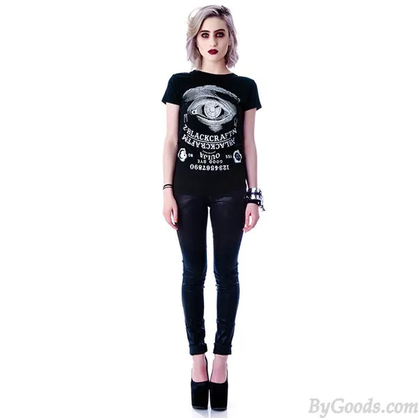 Stylish Creative Eye Alphanumeric Printing Black T-shirt