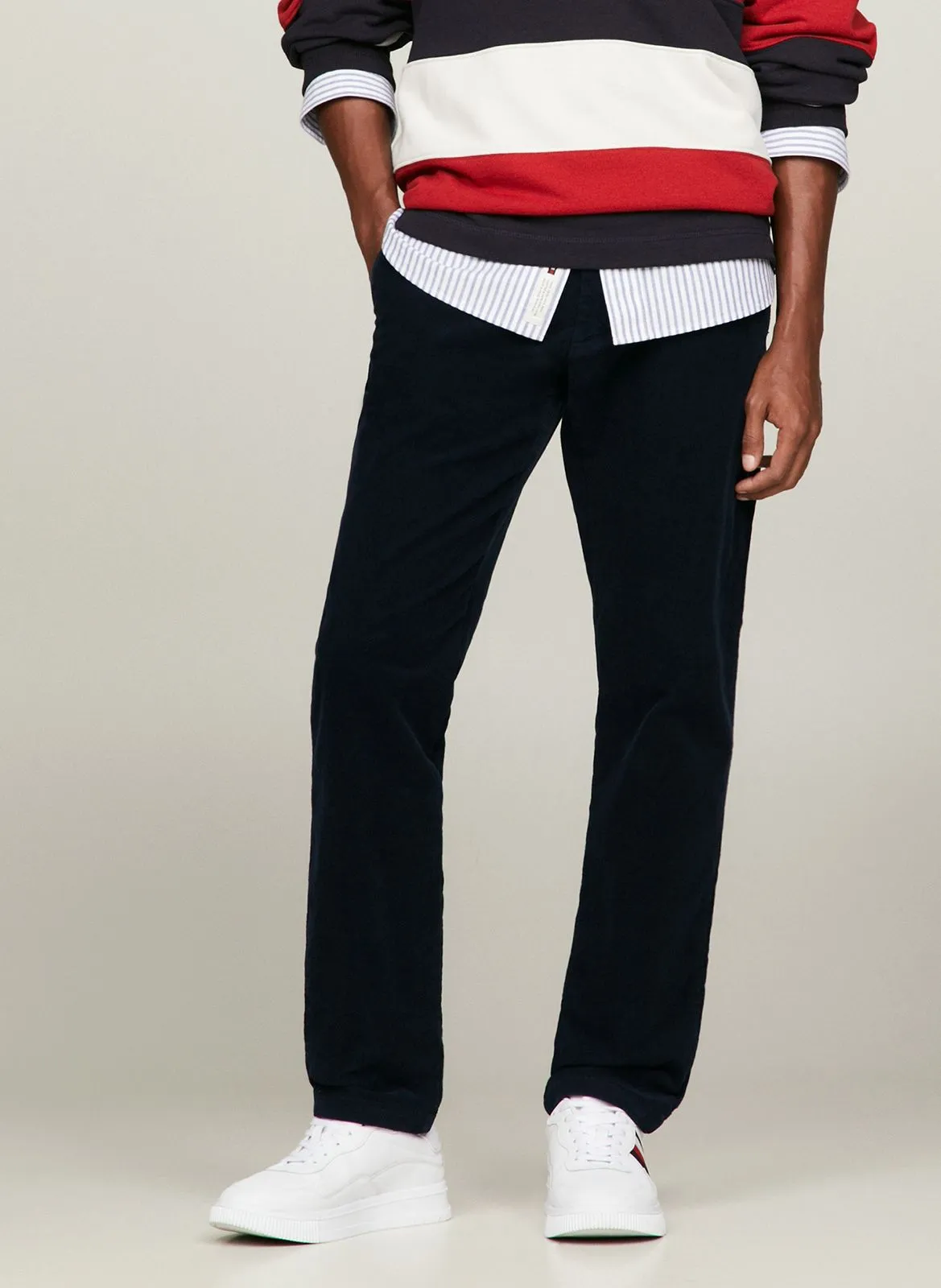 TOMMY HILFIGER Pantalón de algodón mezclado recto en azul