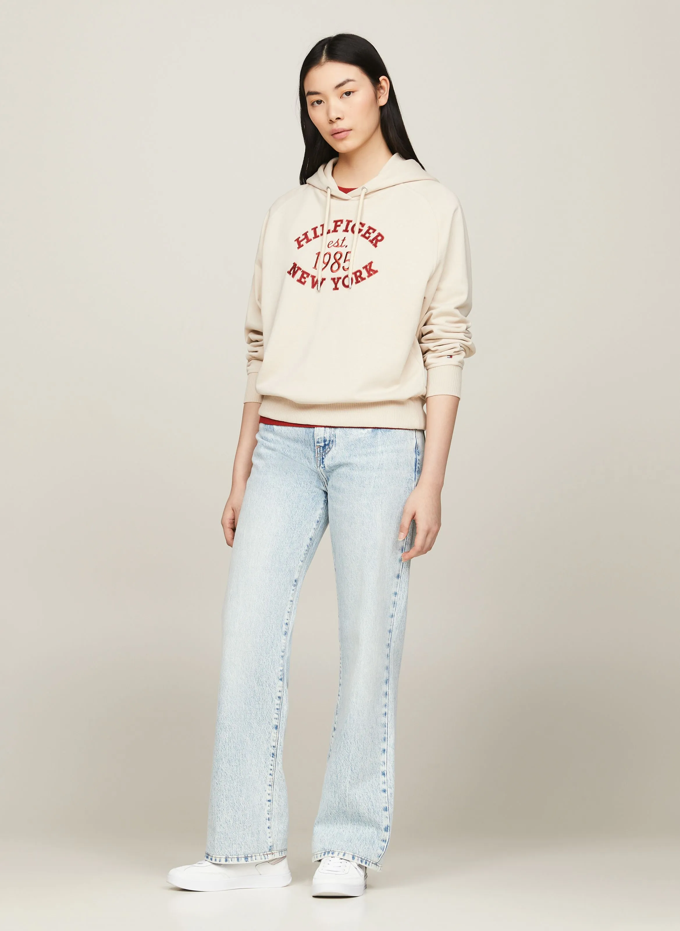 TOMMY HILFIGER Sudadera de mezcla de algodón bordada en beige