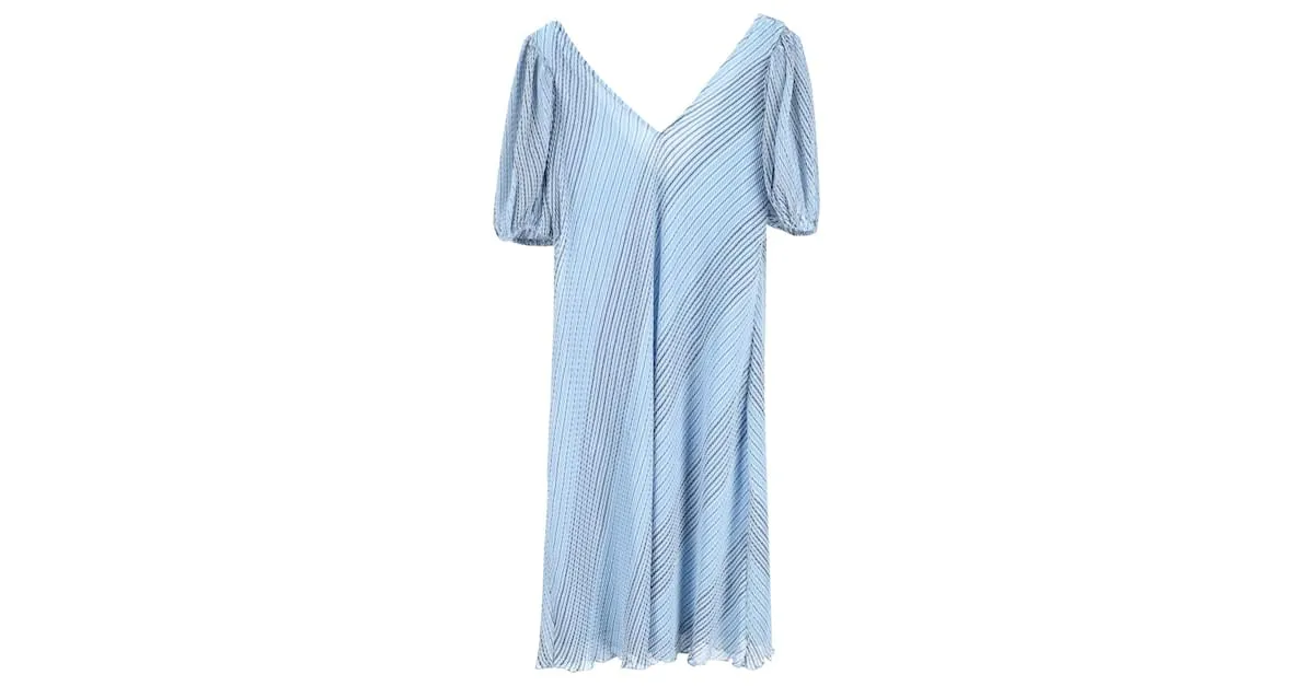 Vestido midi de georgette plisado de Ganni en poliéster azul Azul claro 