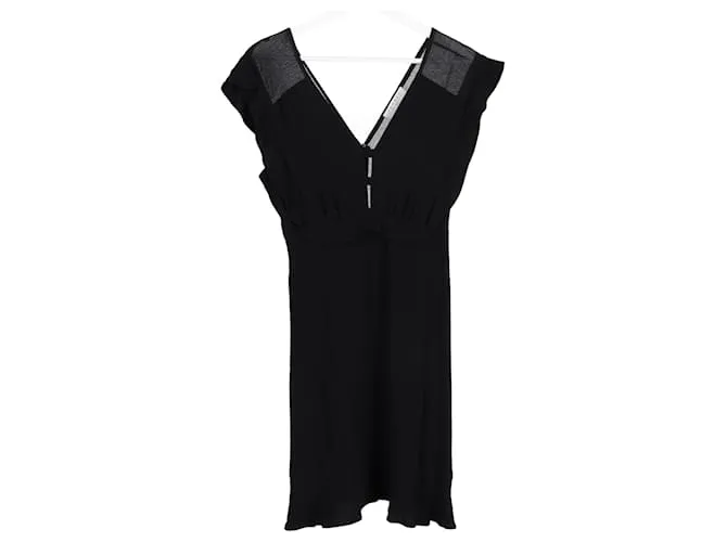 Vestido Sandro de viscosa negra con cuello de pico Negro 
