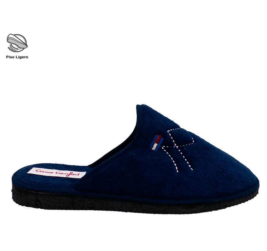 ZAPATILLA CANO CONFORT 17395 PANTUFLA CASA FRESCA Y CÓMODA PARA HOMBRE RIZO MARINO ADORNO BORDADO GEOMETRICO PISO LIGERO 28383